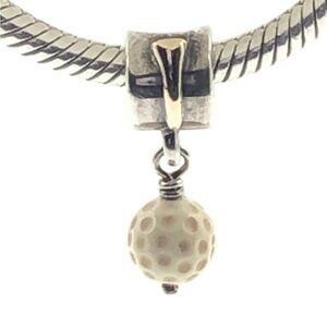 Pandora Rare Golf Ball Dangle Charm Sterling Silver & 14K Gold with White Agate